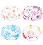 4 Pack Kids Shower Caps for Girls, 11' Reusable Elastic Shower Caps for Kids, Girls, Baby, Women, Bathroom, Makeup, Travel (Random Colors)