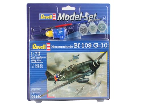 Revell Modellbausatz Flugzeug 1:72 - Messerschmitt Bf 109 G-10 im Maßstab 1:72, Level 3, originalgetreue Nachbildung mit vielen Details, Model Set mit Basiszubehör, 64160 Bunt