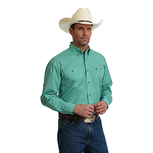 Wrangler Men's George Strait by Printed Geo Long Sleeve Western Shirt Green Small