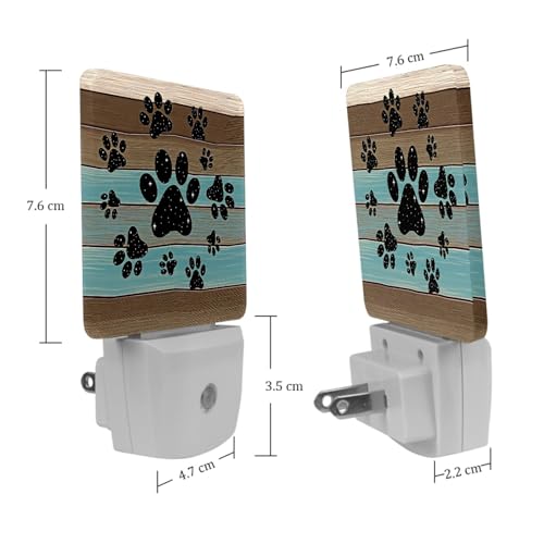 Image of NEWzone Teal Brown Wood Grain Galaxy Paws Night Light [2 Pack], Plug in Wall Led Night Lights Decor for Boys Girls Room, Dusk to Dawn Sensor Wall Lamp for Stairway /Bedroom /Kitchen /Nursery Room