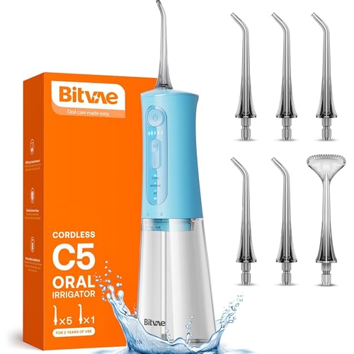 Bitvae Water Dental Flosser Teeth Picks, Cordless Portable Oral Irrigator, Powerful and Rechargeable Oral Irrigator, Brace Care, IPX7 Waterproof Water Dental Picks for Cleaning, Sky Blue