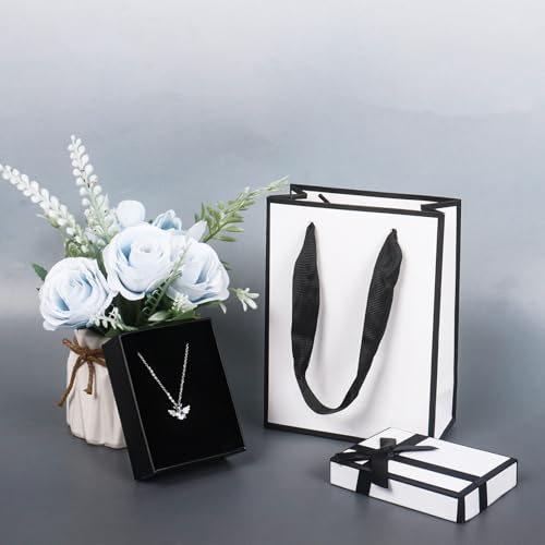 Nwvuop Schmuck Geschenkbox mit Geschenktasche, 9× 7× 3cm Klein Geschenkschachtel mit Deckel für Ring Kette Armband Geschenkverpackung