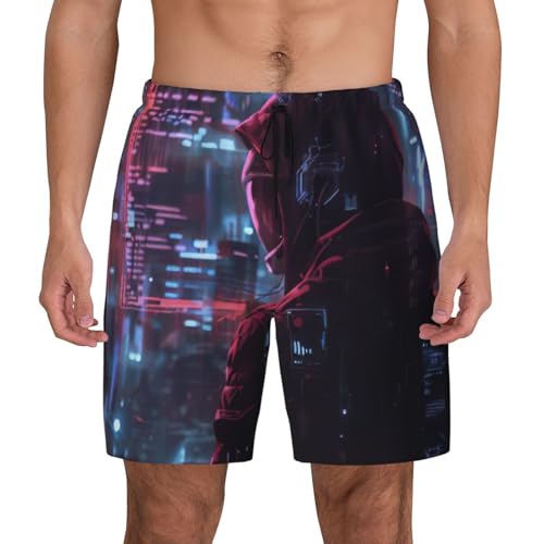 Hacker Era Print Men Stylish Functionality Swim Trunks Breathable Beach Shorts Surfing Gym Fishing