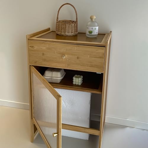 Meuble sur pied en bois marron pour rangement aspirateur robot