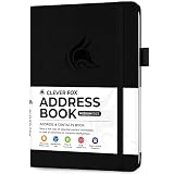Clever Fox Address Book with alphabetic tabs - PU leather telephone and address book for keeping contacts safe, Contact Organizer Journal, Medium Size (5.3″ x 7.7″) Hardcover, Black
