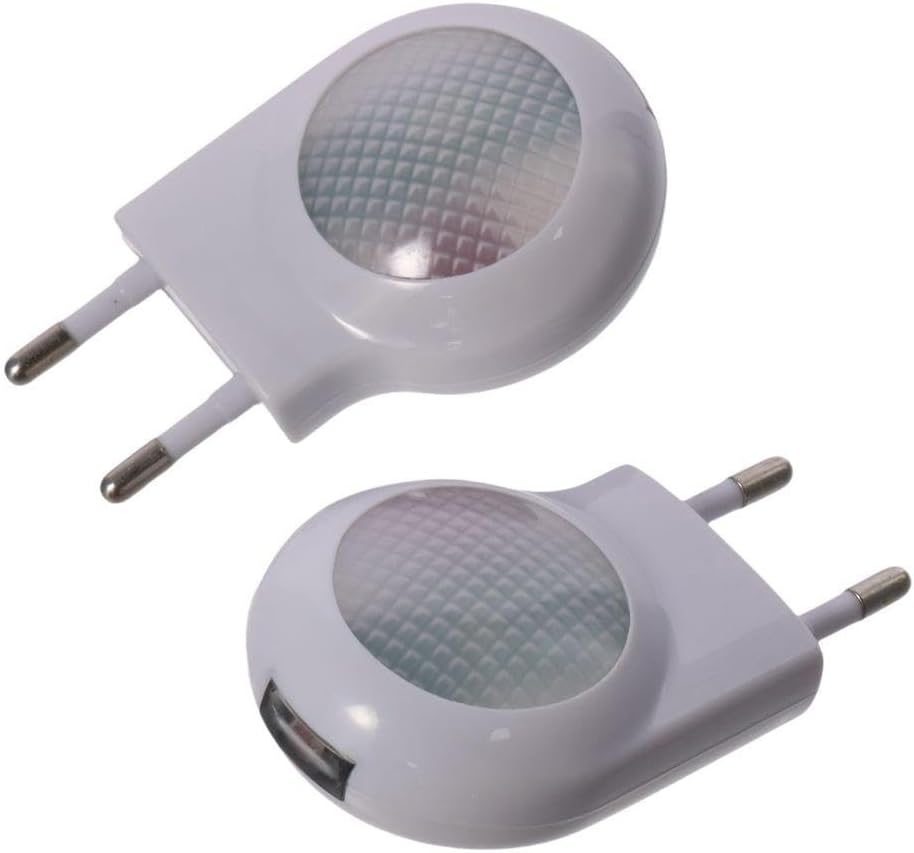 White EU 2-pin Plug Lamp, 0.7W Portable Travel Night Light, Light Controlled LED Light