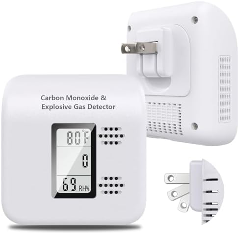 4-in-1 Upgraded Natural Gas Leak Detector and Carbon Monoxide Detectors,Carbon Monoxide Detectors Plug in with Temperature & Humidity Monitor CO Methane Propane Alarm for Home RV Hotel (1Pack White)