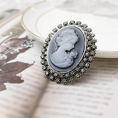 Cameo Brooch, Vintage Crystal Brooch For Women, Ancient Silver Victorian Lady Brooch Costumes, Resin Carved Maiden With Flower Pins For Wedding Dress (Crystal Silver) #TOP2