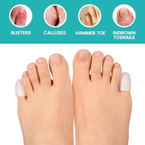 Image of Gel Pinky Toe Caps, 32 Pack Toe Protectors for Women, Silicone Toe Covers Sleeves for Men, Blisters, Corns, Friction Pain Relief (Clear, Pinky)