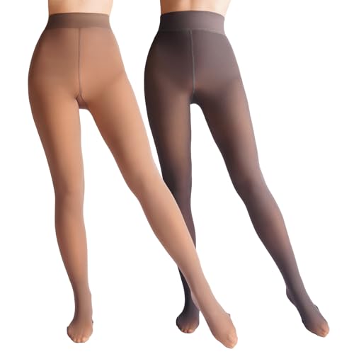 Image of Caprilite Women Fleece Lined Tights-Fake Translucent Leggings High Waist Pantyhose Sheer Thick Warm Tights For Women