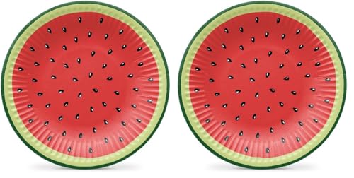 PAW - Platos Desechable para Fiestas (18 cm) I 8 Piezas I Platos de Papel Ideal para Bodas, Comuniones, Fiestas, Cumpleaños I Impresión de Vasos de Papel al Agua I Sandía (Paquete de 2)