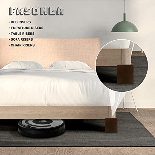 Fasonla Bed Risers (Set Of 8) Furniture Risers Lifts Height 3", Solid Natural Wood Risers For Bed, Furniture Risers With Non-Slip Recessed Hole (Monolithic Wood, 3" Height - Dark Brown) #TOP4