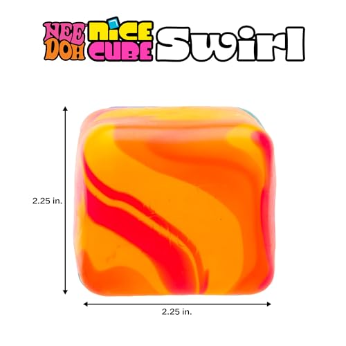 Image of Schylling NeeDoh Nice Cube Swirl - Sensory Toy with a Super Solid Squish - Unique, Swirling Color Blend - Ages 3 and Up - Orange; One Cube Per Pack