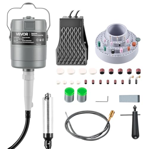 VEVOR Flex Shaft Grinder 150W 23000RPM Electric Flex Shaft Rotary Tool Foot-Pedal Control Hanging Carver Grinder with 112PCS Accessory Kit for Sanding Buffing Polishing Cutting