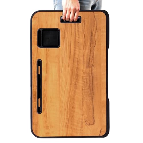 Image of Foldable Wooden Laptop Bed Tray Table, Multifunction Lap Tablet Desk with Cup Holder, for Eating Breakfast, Reading Book, Working, Watching Movie on Bed (Wood Bidding)