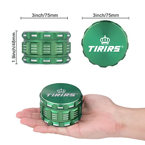 TIRIRS 3 Inches 4 Stück Premium Herb Grinder - Aluminium Large Spice Grinder mit Pollenfänger, Kommt mit Pollenschaber und Reinigungsbürste, Grün.