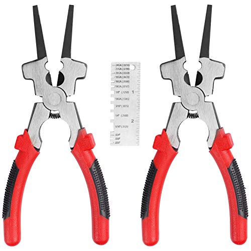 KEILEOHO 2 PCS 8 Inch Mig Welding Pliers with Metal Sheet Thickness Gauge, Multi Function Carbon Steel Welding Pliers with Insulated Handle, Welding Plier for Metal Fabricator Wire Cutting