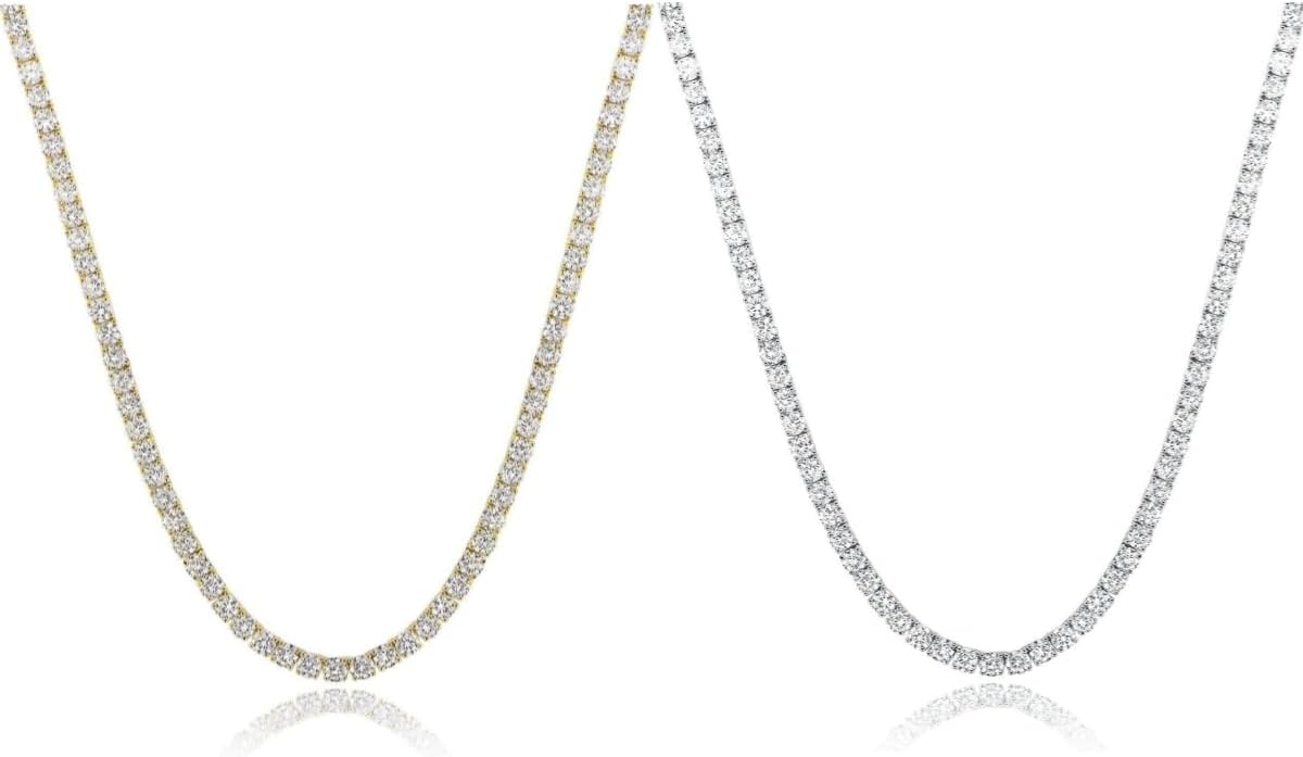 GenericTomovely 2 Pieces Tennis Necklace 14K Gold/Silver Plated，4mm Width Sparking Rhinestone Chain Necklace Delicate Tennis Choker Necklace for Women Wedding Jewelry for Women