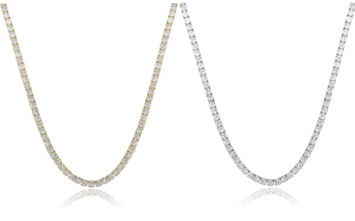 GenericTomovely 2 Pieces Tennis Necklace 14K Gold/Silver Plated，4mm Width Sparking Rhinestone Chain Necklace Delicate Tennis Choker Necklace for Women Wedding Jewelry for Women