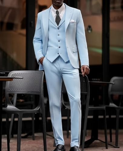 Mens 3 Piece Slim Fit Suit Wedding Suits for Men Peak Laper Single Breasted Jacket Vest Pants2