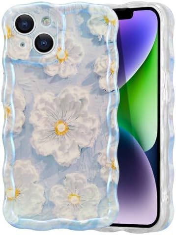 EYZUTAK Case for iPhone 11, Colorful Retro Oil Painting Flower Laser Beam Glossy Pattern Cute Curly Waves Border Exquisite Phone Cover Stylish Durable Soft TPU Protective Case for Girls Women - Green
