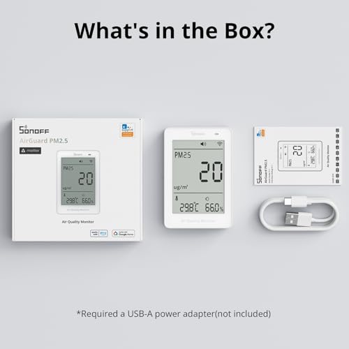 SONOFF Smartes Monitor für Raumluftqualität mit PM2.5, PM10, Temperatur & Feuchtigkeit Sensor, Echtzeit-Anzeige & Alarm, Matter-kompatibel, 2.4GHz WiFi, 3.73-Zoll Bildschirm