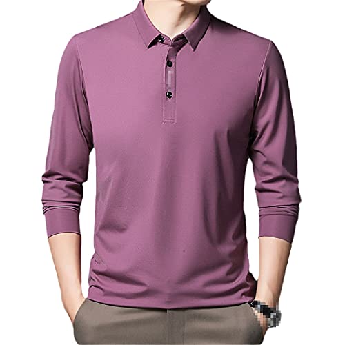 Polo homme rose manches longues automne chemise hiver décontractée grande taille 3XL