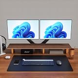 Aothia Duża podstawka pod monitor komputerowy, drewniana półka z ekologicznymi nóżkami korkowymi do ciężkich laptopów/komputerów/TV/PC, idealny organizer regałowy do biura/domu (orzech włoski, duża)