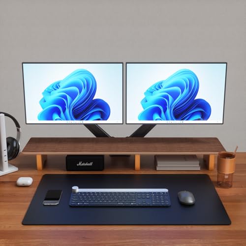 Aothia Grand Support pour écran d'ordinateur, Colonne Montante en Bois avec Pieds en liège durables pour Ordinateurs Portables/Ordinateur/TV/PC, Organisateur Parfait pour Bureau/Maison (Noyer, Grand) – vue 4