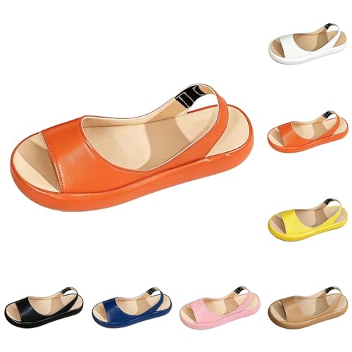 Slingback Sandalen Damen Orthopädische Sandaletten Flache Bequem Sandals Fußbett 𝐒ommer Römersandalen Sandale Strand Sommersandalen Offene Strandschuhe (Orange-3, 41)