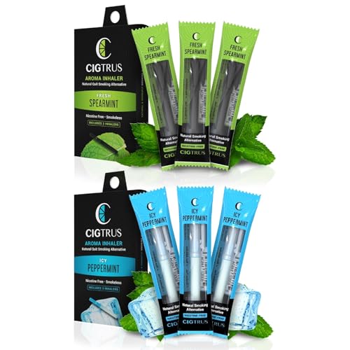 Cigtrus Quit Smoking Inhaler - Natural Refreshing, Smokeless Non Electric Diffuser Pen, No Nicotine or Vape – Menthol Fresh Spearmint & ICY Peppermint 6pk