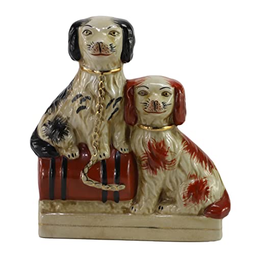 SYNWISH Hand-Painted Porcelain Dog Figurines Sitting on The Drum,Ceramic Dog