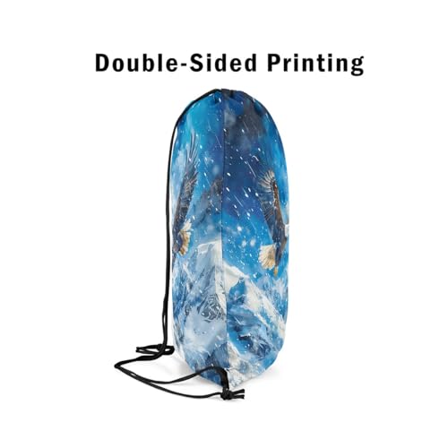 Castle Fairy 3D Flying Eagle Drawstring Backpack,Snow Mountain Scenery Drawstring Bag,Wild Animal Theme Adjustable Draw String Bag,Lightweight4