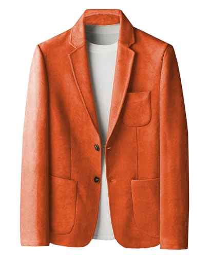 Mens Blazer Suede Jacket Casual 2 Buttons Sport Coat Faux Leather Suit Slim Fit