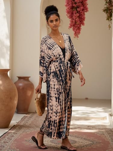 Image of Women's Kimono Cover Up Long Beach Dress Swimsuit Cover Ups Colorful Cardigan Lightweight Robe for Swimwear