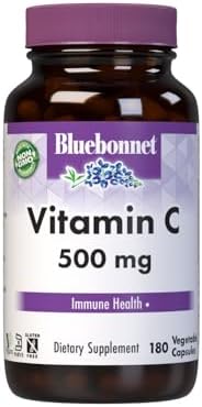 Bluebonnet Nutrition Vitamin C 500 mg Vegetable Capsules, Ascorbic Acid, for Immune Health & Skin Health, Vegan, Vegetarian, Non GMO, Gluten Free, Soy Free, Milk Free, Kosher, 180 Vegetable Capsules