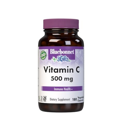 Bluebonnet Nutrition Vitamin C 500 mg Vegetable Capsules, Ascorbic Acid, for Immune Health & Skin Health, Vegan, Vegetarian, Non GMO, Gluten Free, Soy Free, Milk Free, Kosher, 180 Vegetable Capsules