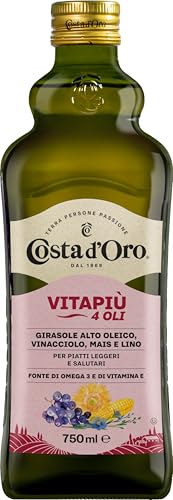 Costa d'Oro - Vitapiù 4 oli, 750 ml. Olio ricco di Omega 3 e 6 e vitamina E. Bottiglia da 75 cl.