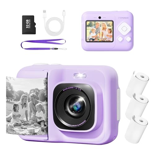 Instant Digital Print Camera for Kids, 1 Pack, Portable Camera with 32GB SD Card & 3 Rolls Printing Paper, Purple