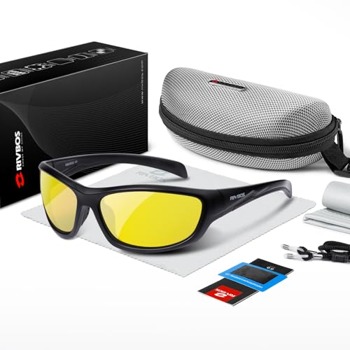 RIVBOS Sonnenbrillen Fahrradbrille Radsportbrillen Sportbrille für damen herren Polarisierte TR90 Superleichtes Rahmen UV400 Wandern Laufen Golfen Fischen RB832(Schwarze Nachtversion)