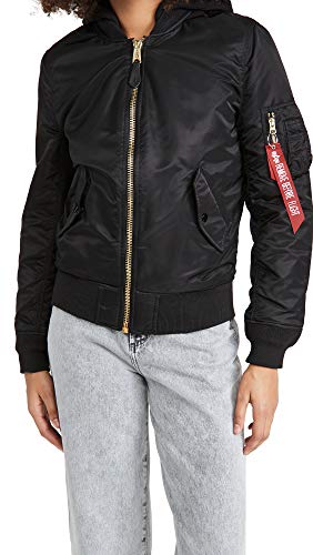 Alpha Industries Women's MA-1 Natus Flight Jacket (XS, Black with Silver Lining)