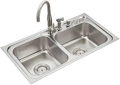 Anupam LS337EX, 304 Grade Stainless Steel Double Square Bowl Kitchen Sink (36 x 20 x 8 Inch), Satin Finish