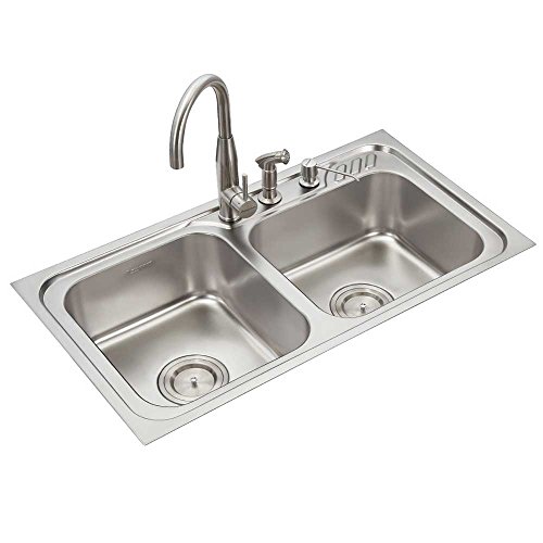 Anupam LS337EX, 304 Grade Stainless Steel Double Square Bowl Kitchen Sink (36 x 20 x 8 Inch), Satin Finish