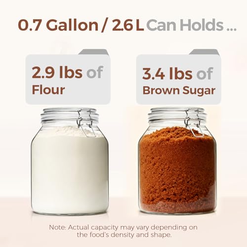Image of ComSaf Glass Pantry Jars with Airtight Lids 0.7 Gal 2 Pack Wide Mouth Flour | BPA-free food-grade glass, wire clamp seal, wide mouth, 88 oz, bulk flour & sugar, rice, sourdough starter, candy & cookie