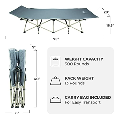 Osage River Camping Cot With Pocket For Adults - Folding Camping Cot - Portable Cots For Sleeping - Rated For 300 Lbs, Gray #TOP1