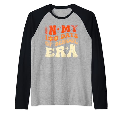 In My 100 Days Of School Era Retro Groovy Celebrate 100th Raglan Baseball Tee