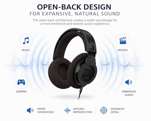 Image of PHILIPS Open-Back Stereo Headphones, 50mm Neodymium Drivers, Hi-Fi Studio Monitor Headphones with Wide Soundstage, Over-Ear Audiophile Professional Grade, for Music, Podcasts & Home Listening