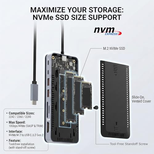 Image of 8-in-1 USB C Docking Station with NVMe SSD Enclosure | 4K@60Hz HDMI | 100W PD Charging | 10Gbps USB 3.2 | SD /TF 2.0 | M.2 NVMe 2242 /2260 /2280 Support