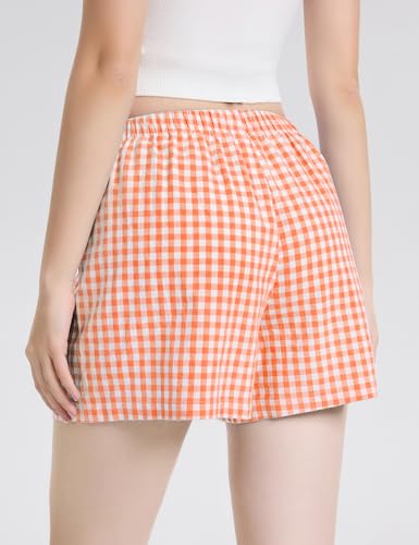 Image of LOMON Womens Boxer Shorts Casual Summer 2026 Pajama Lounge Sleep Pj Gingham Plaid Shorts Y2K Beach Bottoms
