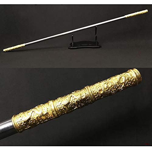 Weisheng Wooden Monkey King Staff Kungfu Wooden Wushu Sticks Monkey Cudgels Carving Dragon Golden Cudgel Sun Wukong Weapon Practice (Steel)